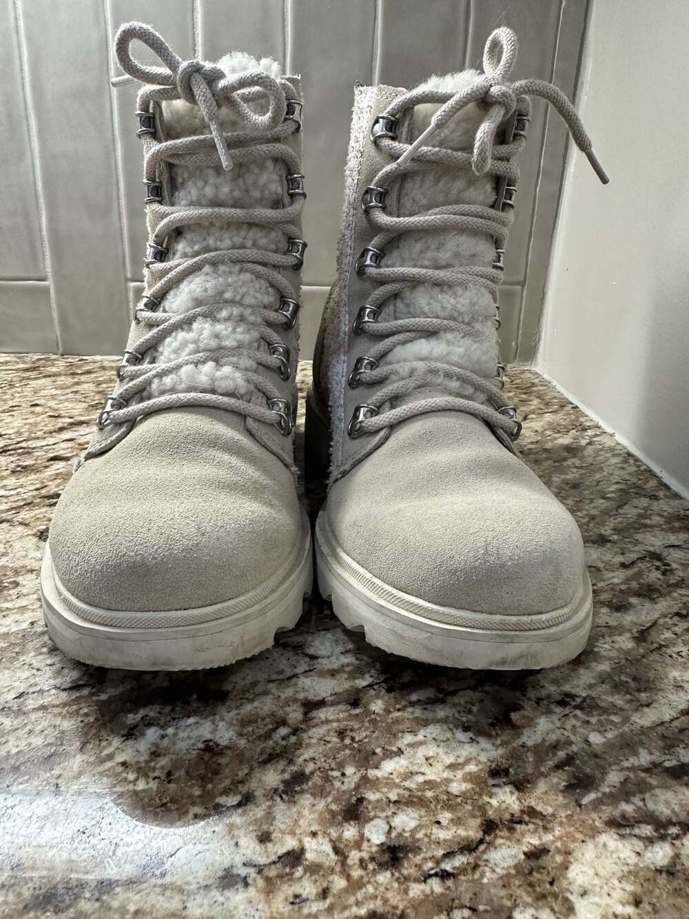 Sorel Women'sβ Lennox Lace Cozy Waterproof Boot in Chalk/Ancient Fossil B3